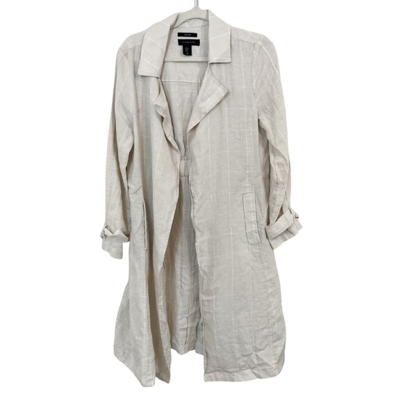 Tahari Beige Linen Duster Jacket Pockets Lagenlook Artsy Women's Size Medium - Picture 1 of 5